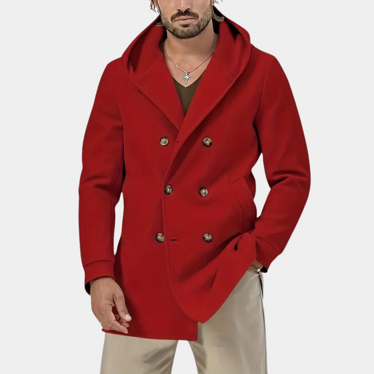 Stylischer Herren-Trenchcoat mit praktischer Kapuze für einen lässigen Look