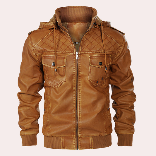 Kyriakos - Elegante Herren Lederjacke mit trendiger Kapuze