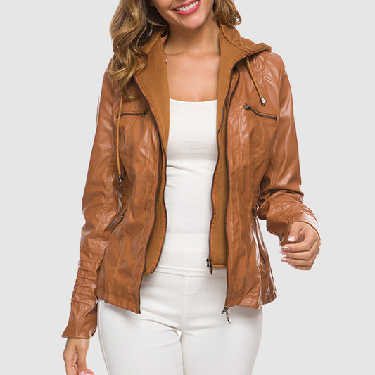 Reilena | Elegante Lederjacke mit Kapuze und warmem Futter – Stilvolles Design und Gemütlichkeit in Einem