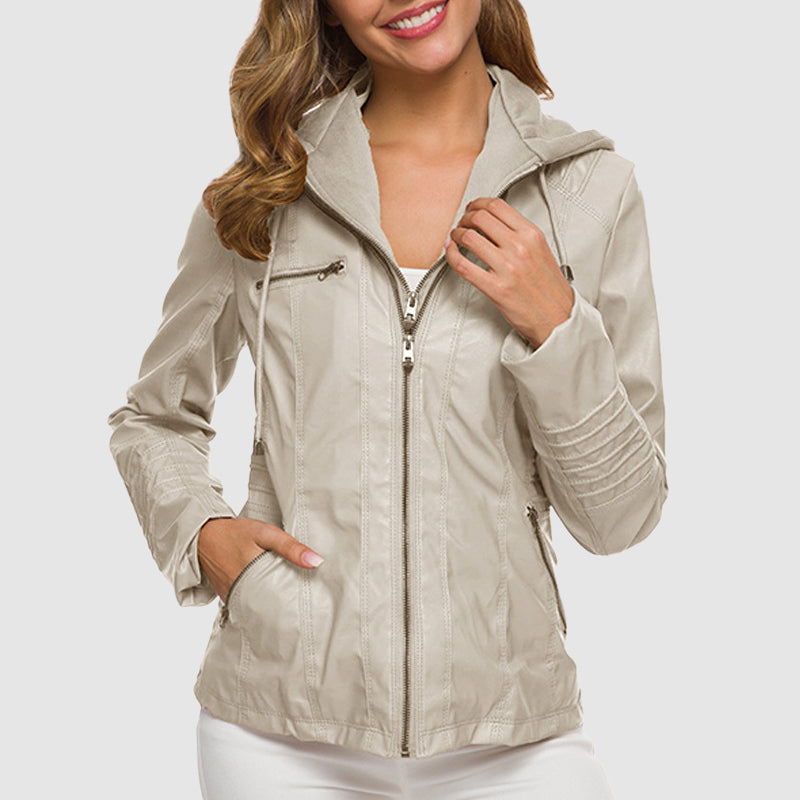 Reilena | Elegante Lederjacke mit Kapuze und warmem Futter – Stilvolles Design und Gemütlichkeit in Einem
