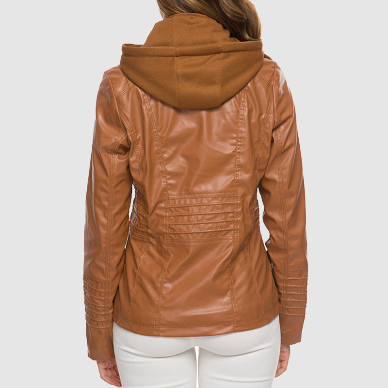 Reilena | Elegante Lederjacke mit Kapuze und warmem Futter – Stilvolles Design und Gemütlichkeit in Einem