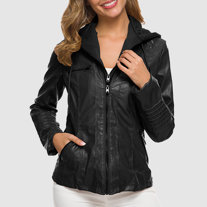 Reilena | Elegante Lederjacke mit Kapuze und warmem Futter – Stilvolles Design und Gemütlichkeit in Einem