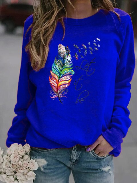 Let it Be - Komfortabler Damen Pullover mit Feder Motiv