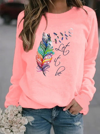 Let it Be - Komfortabler Damen Pullover mit Feder Motiv