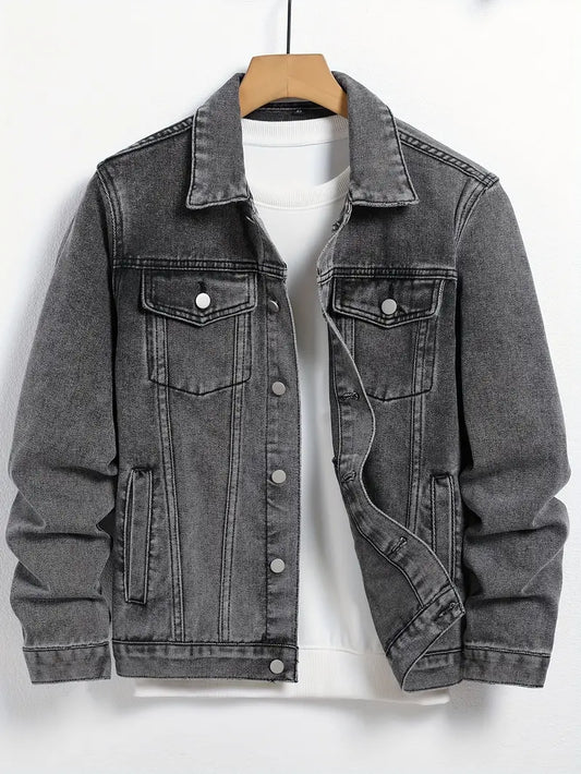 Shivaraen | Denim Jacke, Relaxed Fit Umlegekragen Denim Mantel mit Knopfverschluss