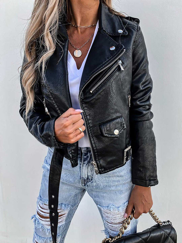 Norra | Kurze Damen-Perfecto-Jacke aus Lederimitat