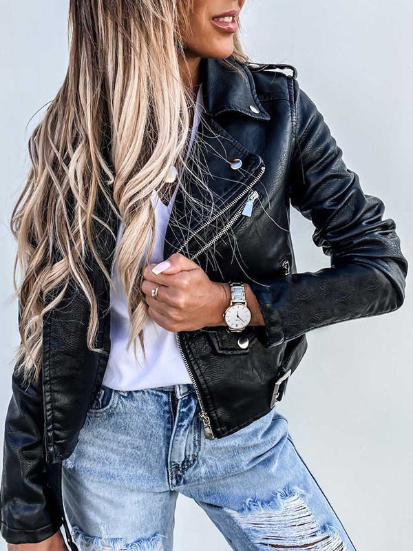 Norra | Kurze Damen-Perfecto-Jacke aus Lederimitat