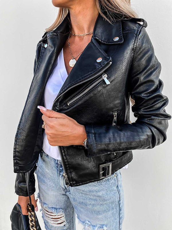 Norra | Kurze Damen-Perfecto-Jacke aus Lederimitat