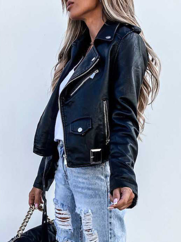 Norra | Kurze Damen-Perfecto-Jacke aus Lederimitat