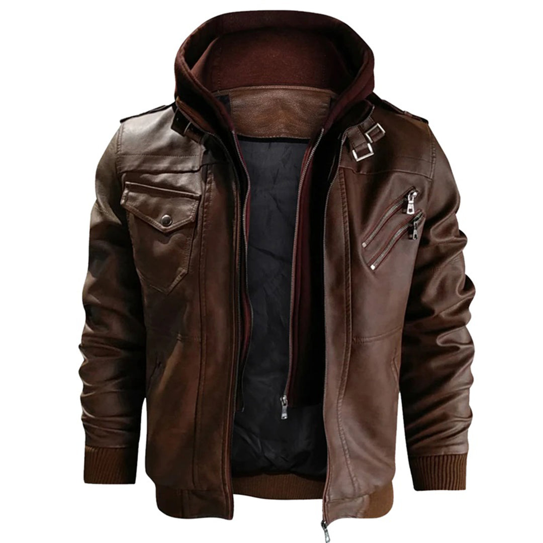 Stylische Herren Lederjacke mit Kapuze - Jacob