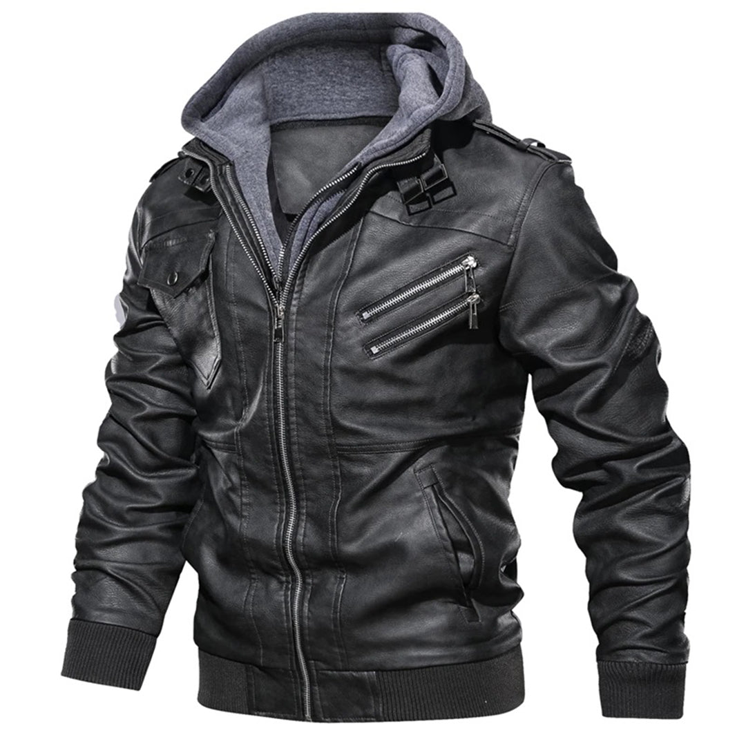 Stylische Herren Lederjacke mit Kapuze - Jacob