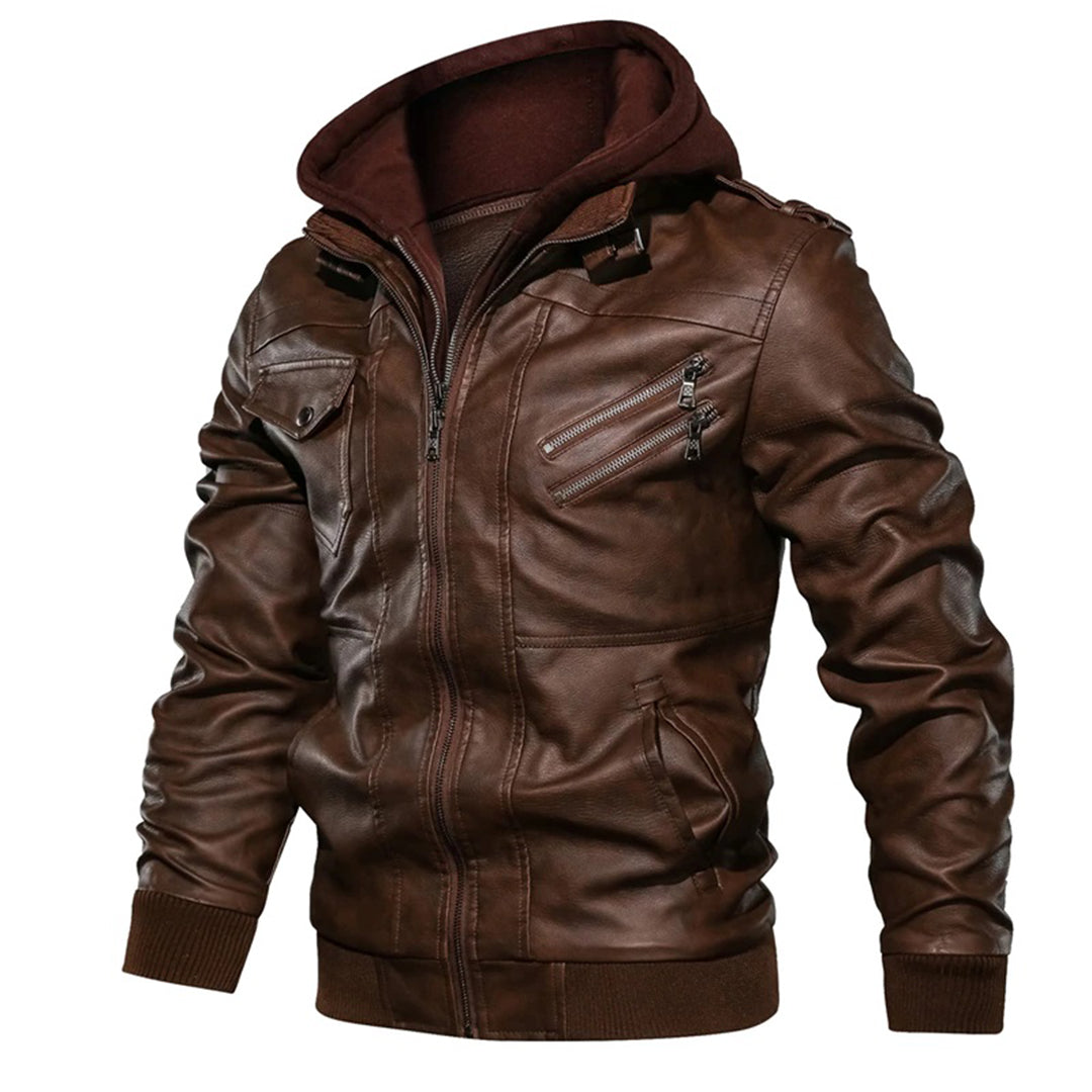 Stylische Herren Lederjacke mit Kapuze - Jacob
