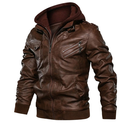 Stylische Herren Lederjacke mit Kapuze - Jacob