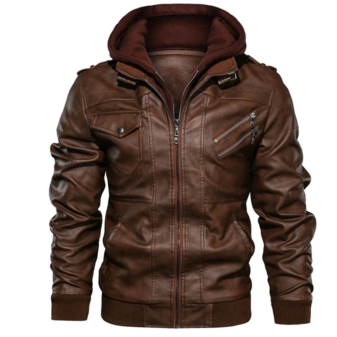 Stylische Herren Lederjacke mit Kapuze - Jacob
