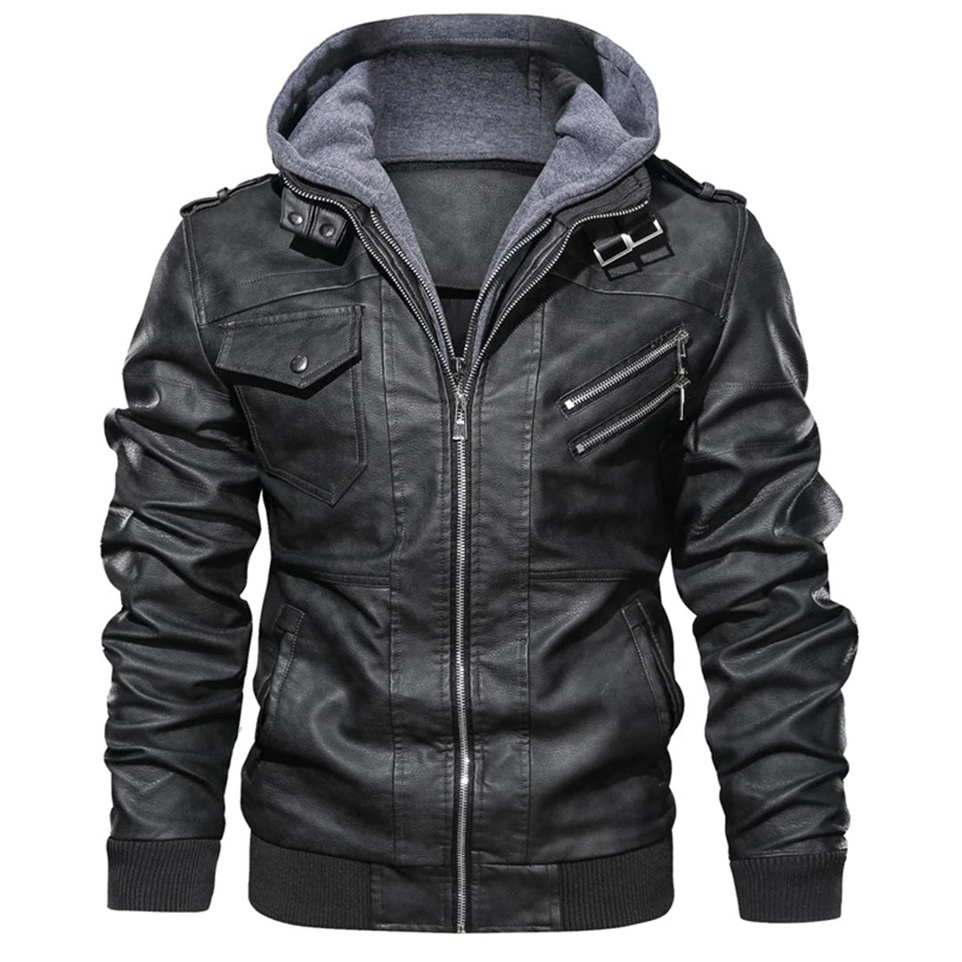 Stylische Herren Lederjacke mit Kapuze - Jacob