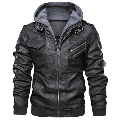 Stylische Herren Lederjacke mit Kapuze - Jacob