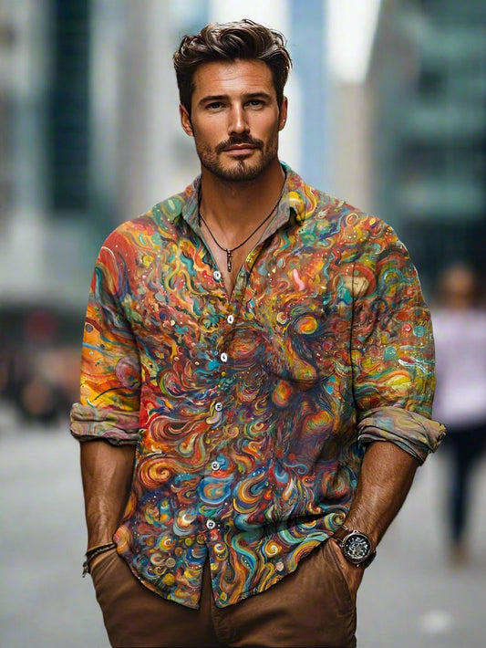 Sommerfarbflash Button-Up-Hemd für Herren