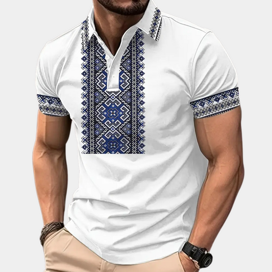 Lóránt- Bedruckte Weiße Polo für Herren