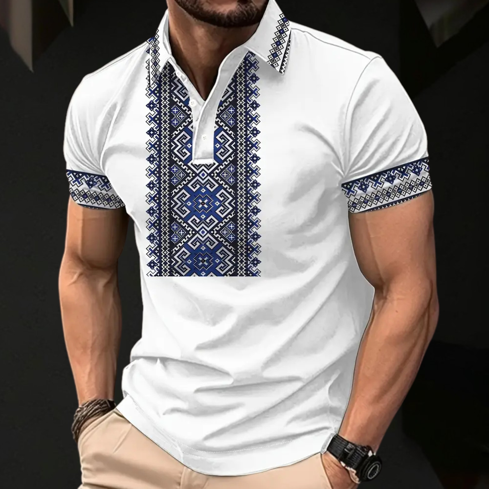 Lóránt- Bedruckte Weiße Polo für Herren