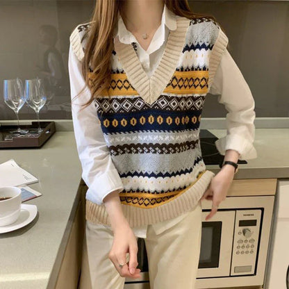Ärmellose Strickweste mit geometrischen Mustern - Venna