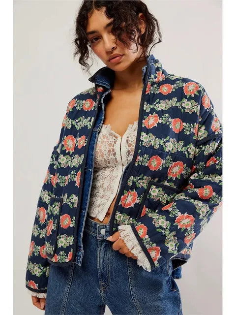 Rishi | Vintage-Damenmantel mit Blumendruck und Taschen