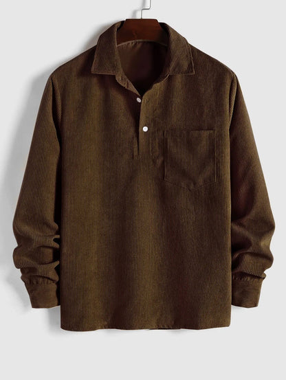 Herren Cord-Pulloverhemd | Casual Freizeithemd | Langarm