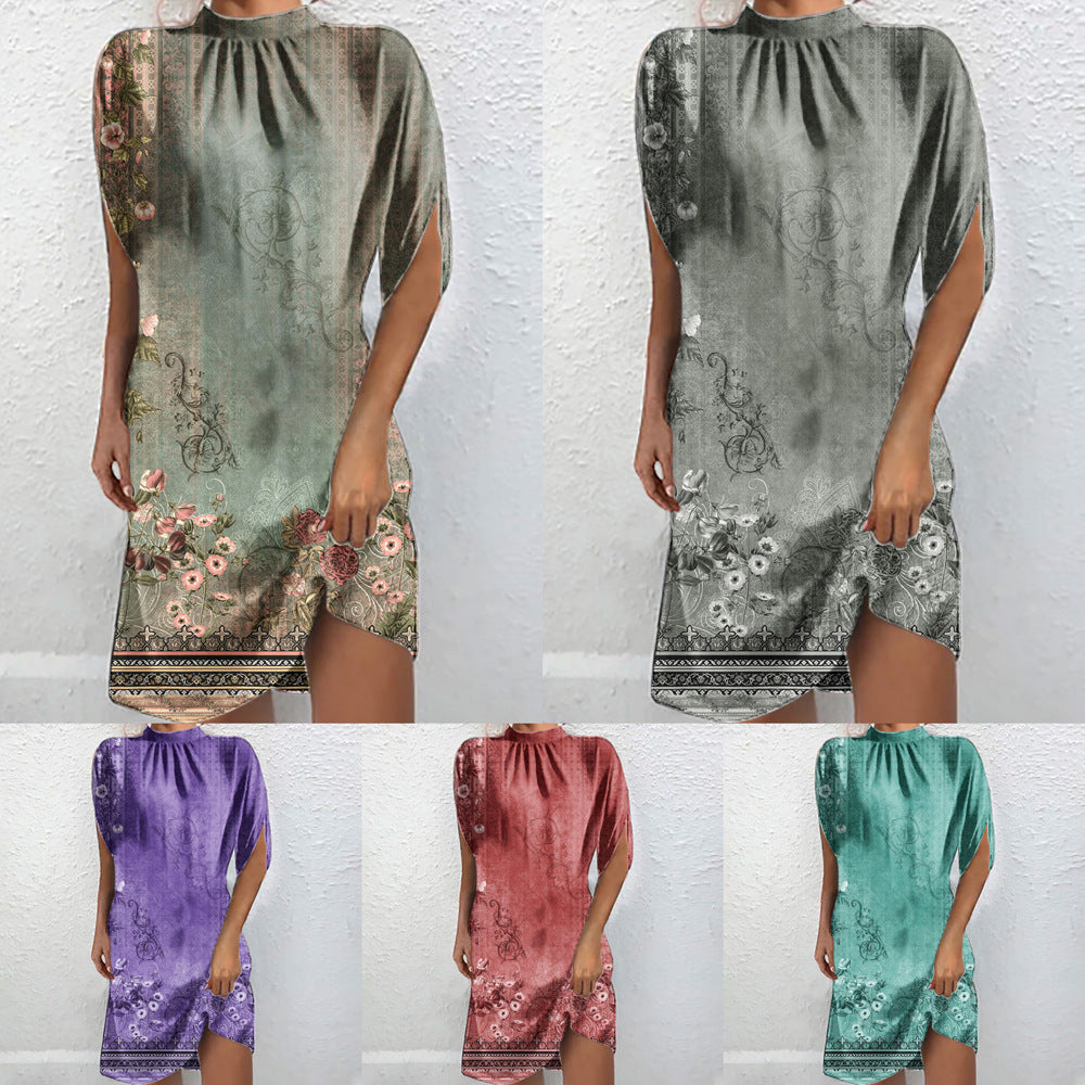 Fudus | Elegante Bedruckte Stehkragen Kurzarm Batwing Bluse