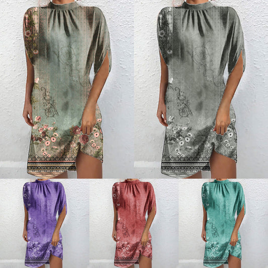 Fudus | Elegante Bedruckte Stehkragen Kurzarm Batwing Bluse