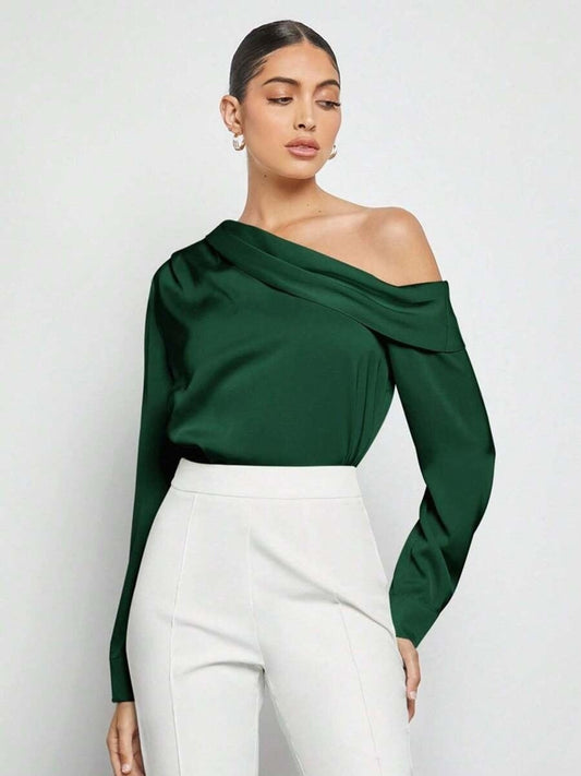 Fudus | Falten Satin Schulterfreies Langarmshirt