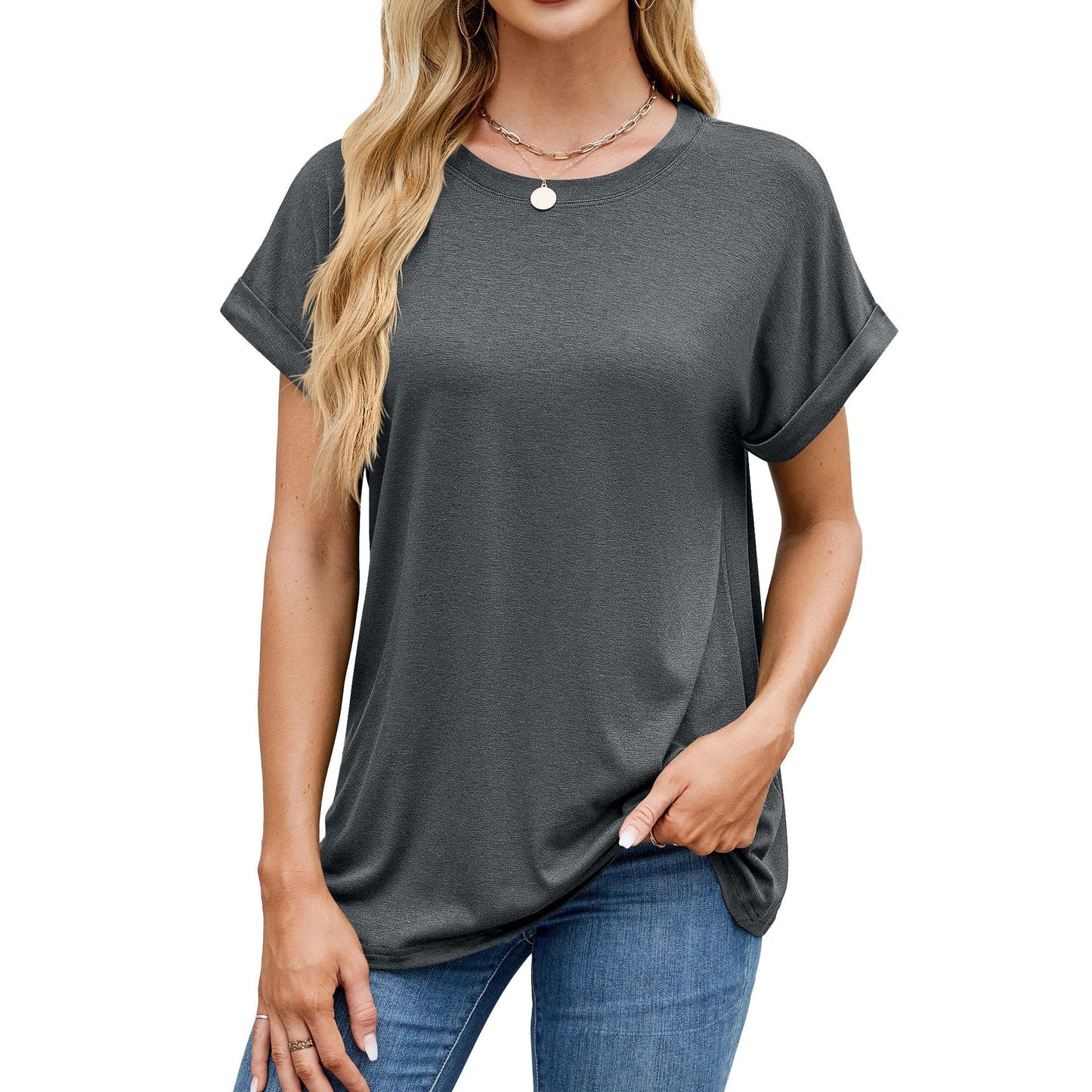 Fudus | Essentiell Einfarbig Rund Lockeres T-Shirt