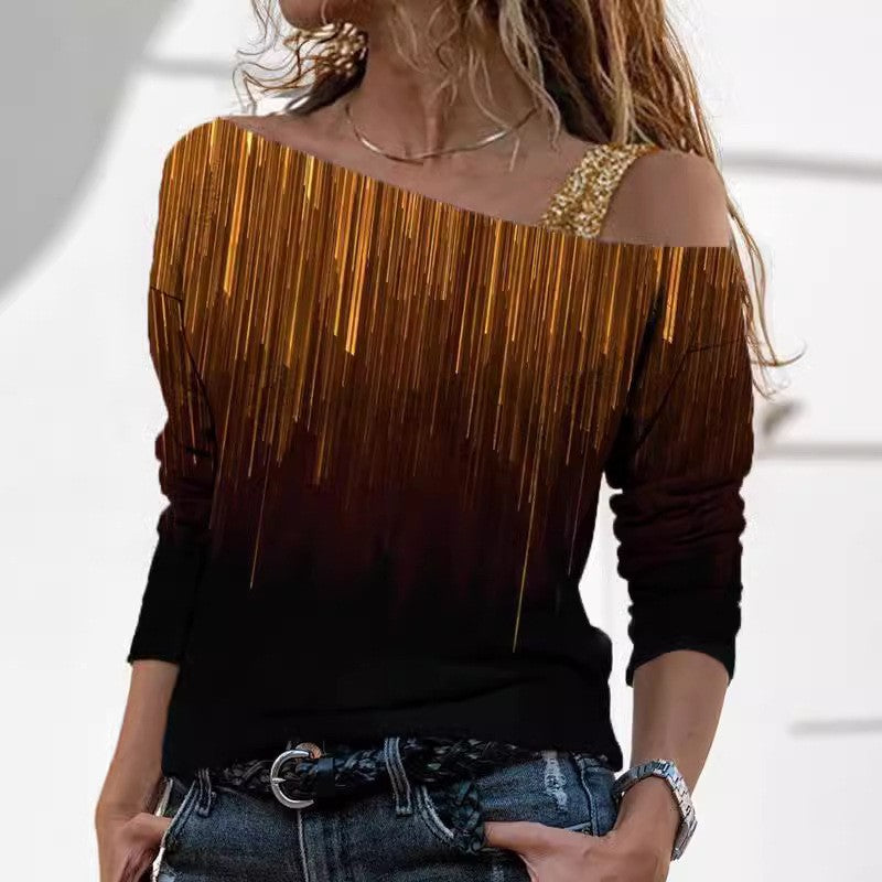 Fudus | Trendiger Marmorprint Off-Shoulder T-Shirt mit mittellangen Ärmeln