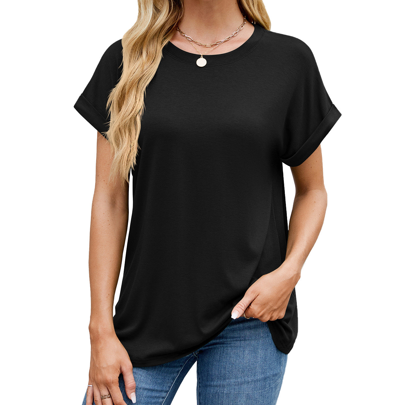 Fudus | Essentiell Einfarbig Rund Lockeres T-Shirt