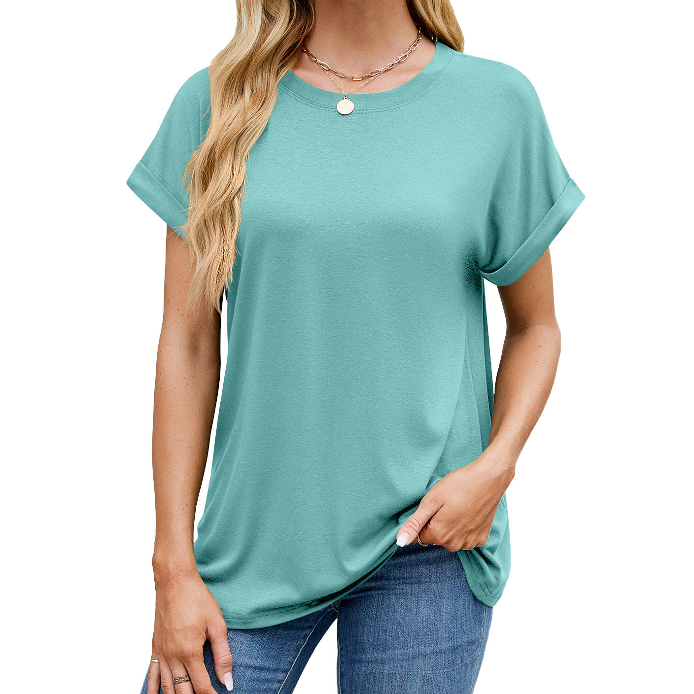 Fudus | Essentiell Einfarbig Rund Lockeres T-Shirt