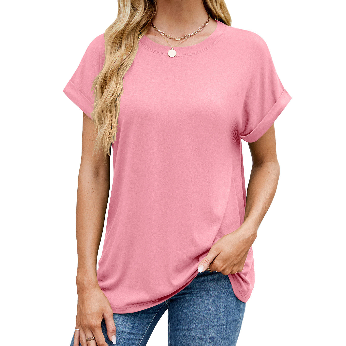 Fudus | Essentiell Einfarbig Rund Lockeres T-Shirt