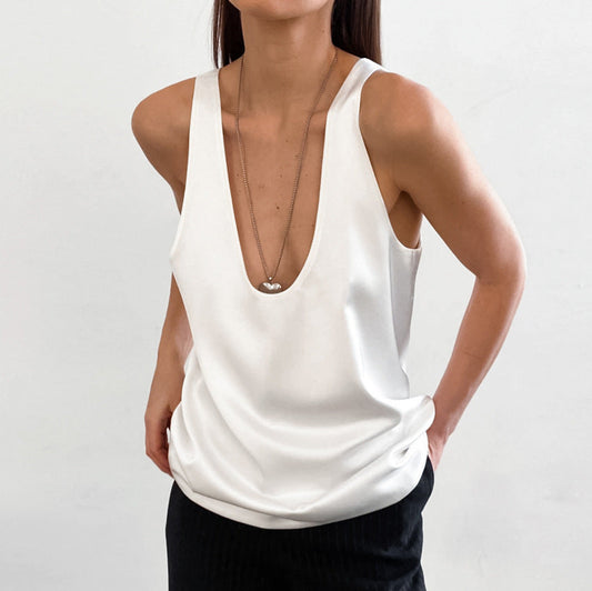Fudus | Frauen Satin U Hals T-shirt Ärmelloses Top