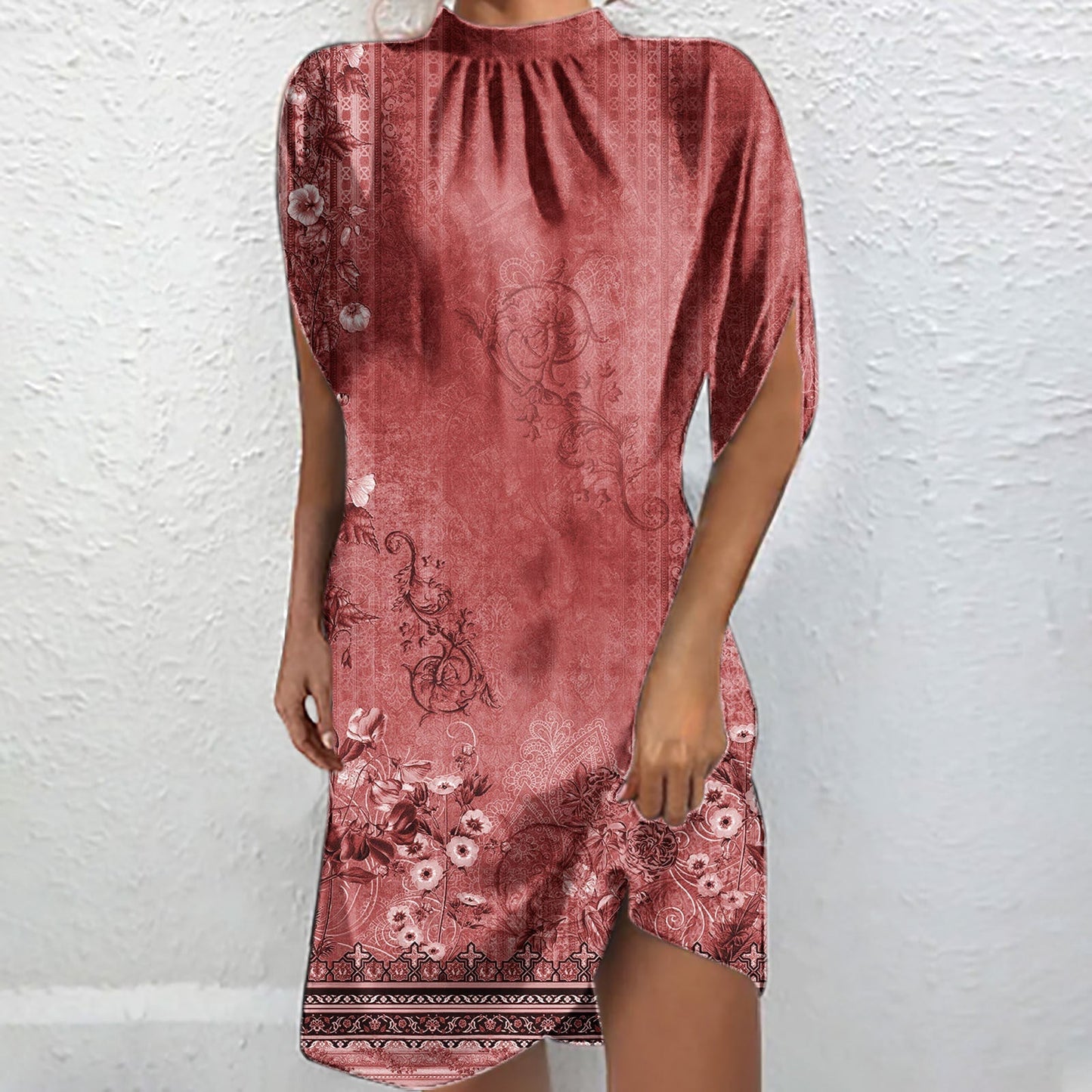 Fudus | Elegante Bedruckte Stehkragen Kurzarm Batwing Bluse