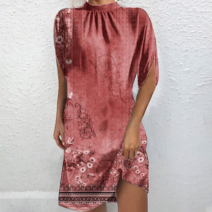 Fudus | Elegante Bedruckte Stehkragen Kurzarm Batwing Bluse