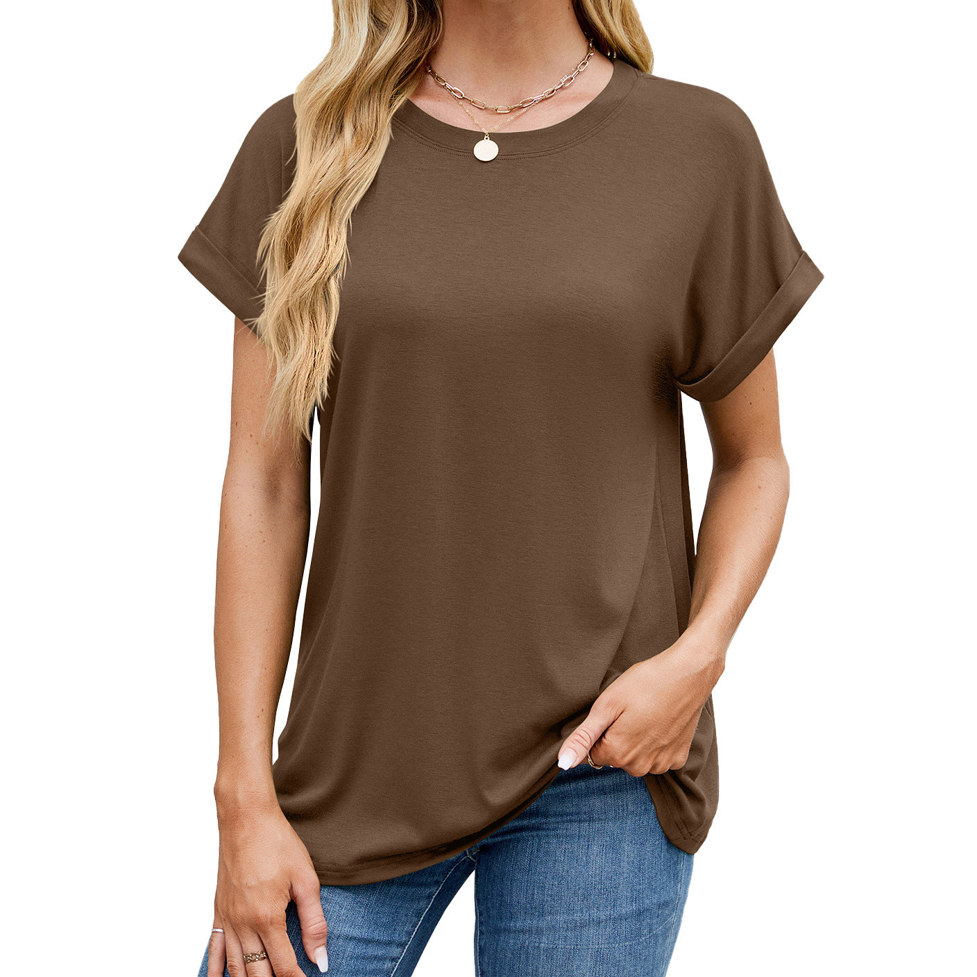 Fudus | Essentiell Einfarbig Rund Lockeres T-Shirt