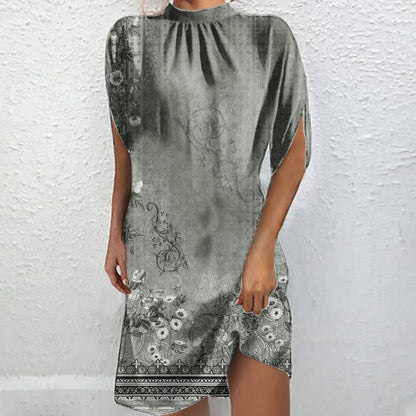 Fudus | Elegante Bedruckte Stehkragen Kurzarm Batwing Bluse