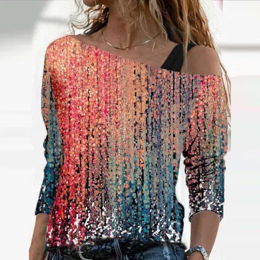 Fudus | Trendiger Marmorprint Off-Shoulder T-Shirt mit mittellangen Ärmeln