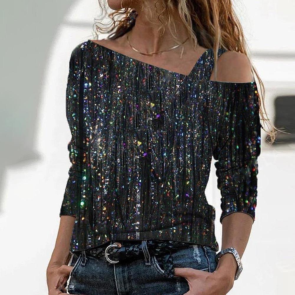 Fudus | Trendiger Marmorprint Off-Shoulder T-Shirt mit mittellangen Ärmeln