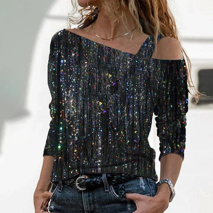 Fudus | Trendiger Marmorprint Off-Shoulder T-Shirt mit mittellangen Ärmeln