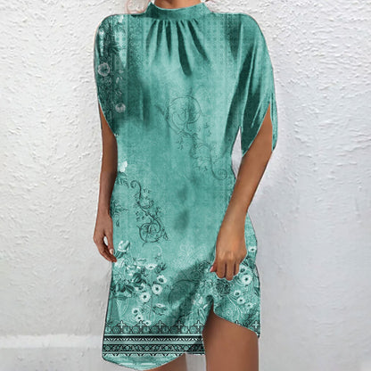 Fudus | Elegante Bedruckte Stehkragen Kurzarm Batwing Bluse