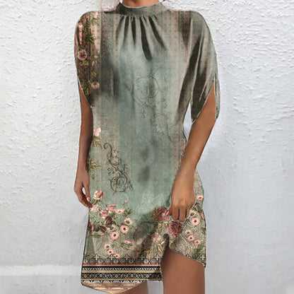 Fudus | Elegante Bedruckte Stehkragen Kurzarm Batwing Bluse