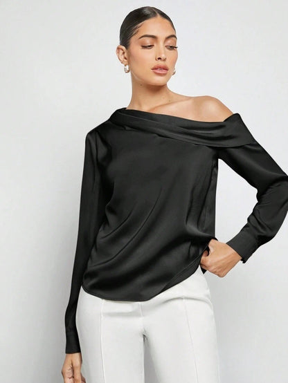 Fudus | Falten Satin Schulterfreies Langarmshirt