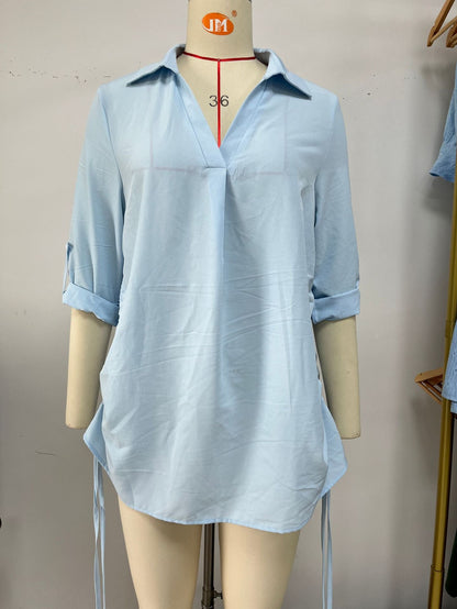 Fudus | Leichte lappenlose lockere Chiffon-Bluse mit halben Ärmeln