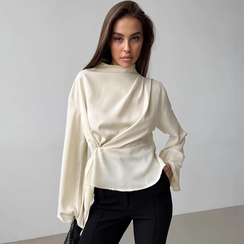 Fudus | Französische Chiffon Glockenärmel Plissierten Split Top