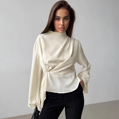 Fudus | Französische Chiffon Glockenärmel Plissierten Split Top