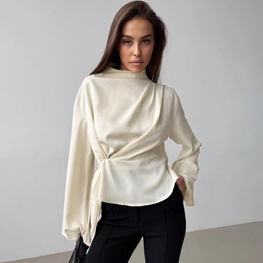 Fudus | Französische Chiffon Glockenärmel Plissierten Split Top