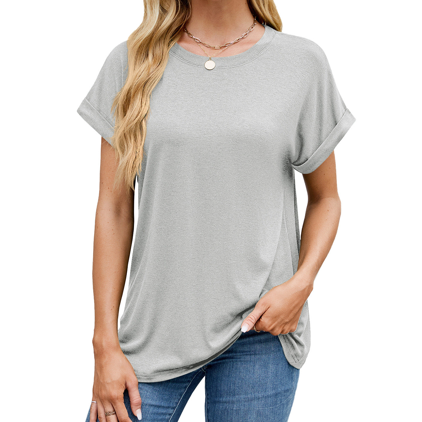 Fudus | Essentiell Einfarbig Rund Lockeres T-Shirt